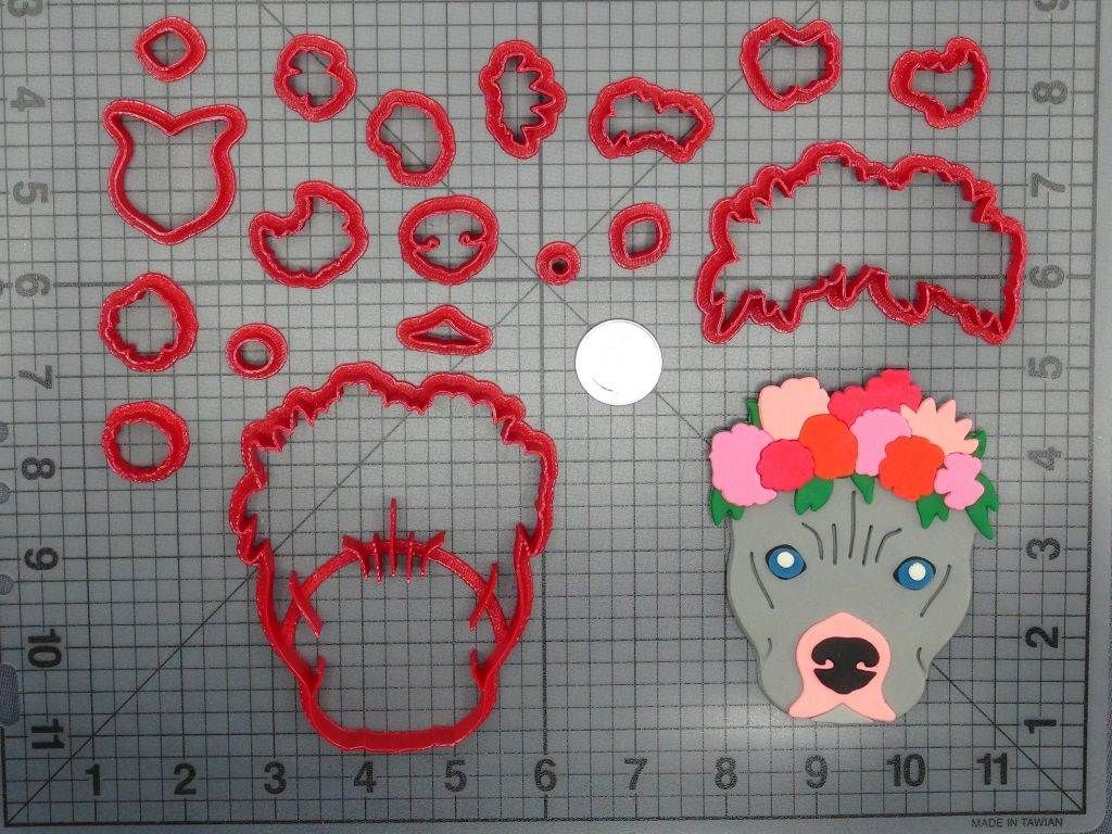 Dog - Pitbull Cropped Ears Flower Crown Head 266-D176 Cookie Cutter Set