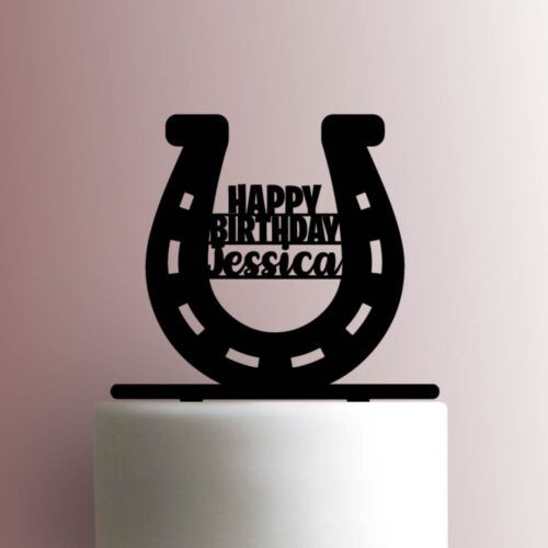 Custom Horseshoe Happy Birthday Name 225-956 Cake Topper