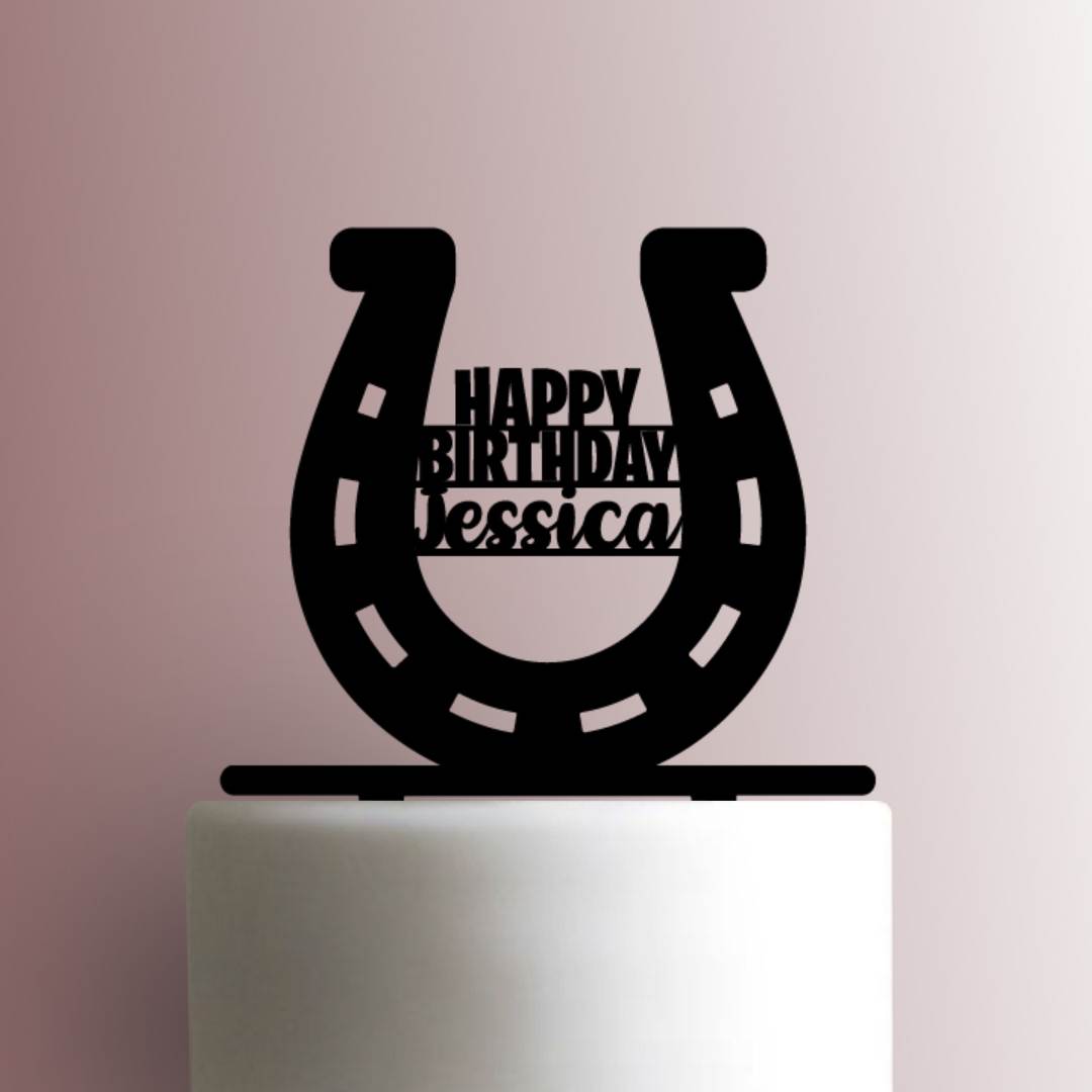 Custom Horseshoe Happy Birthday Name 225-956 Cake Topper