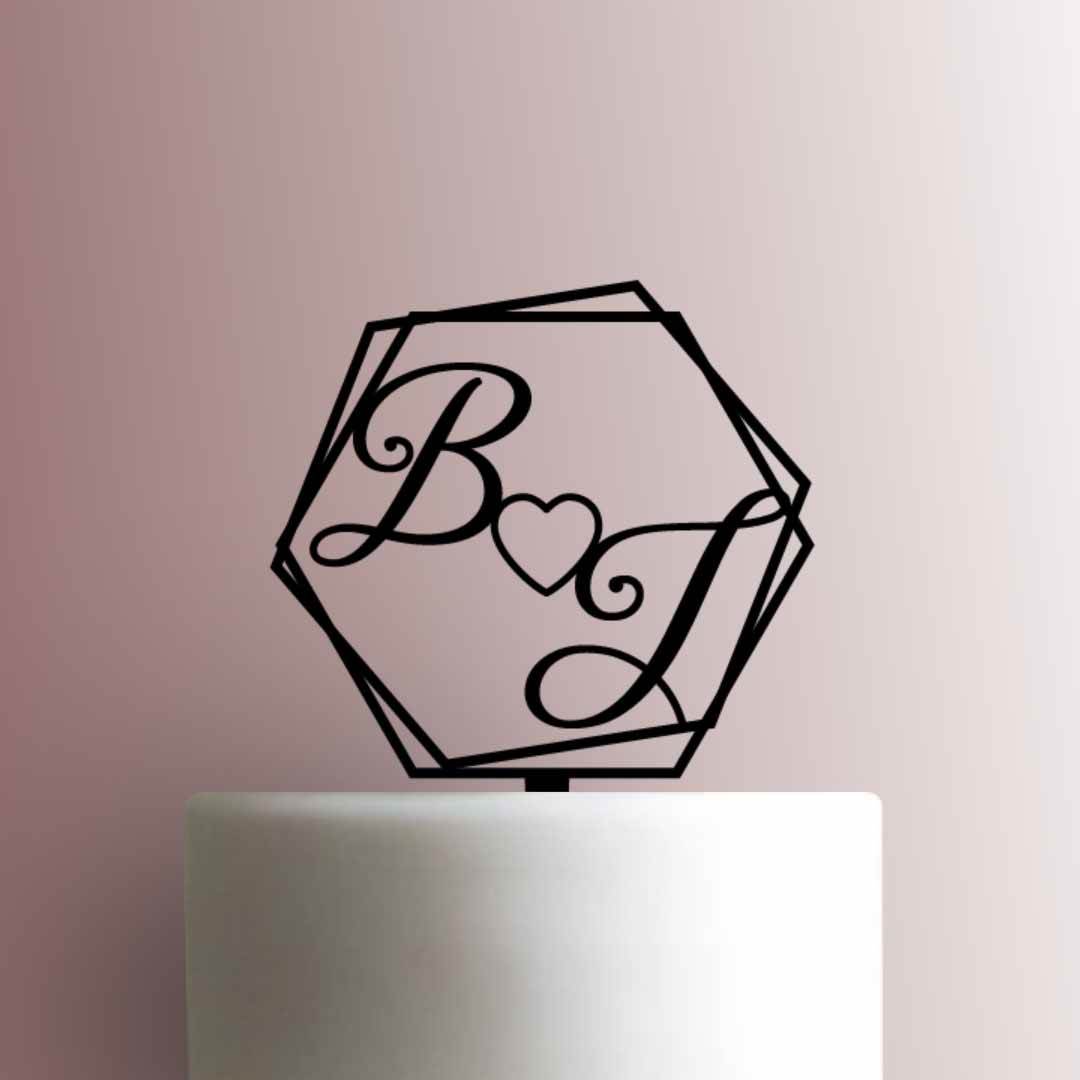 Custom Hexagon Heart Initials 225-A245 Cake Topper