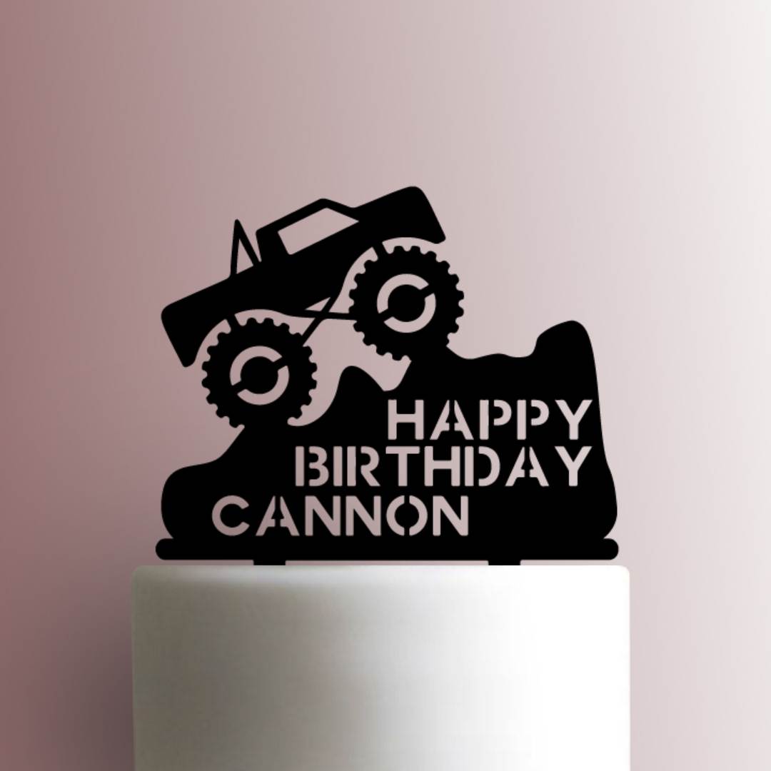 Custom Monster Truck Happy Birthday Name 225-A205 Cake Topper