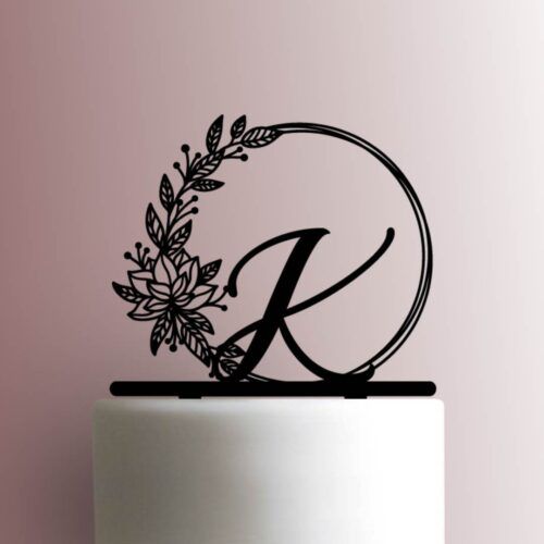 Floral Circle Initial 225-A378 Custom Cake Topper