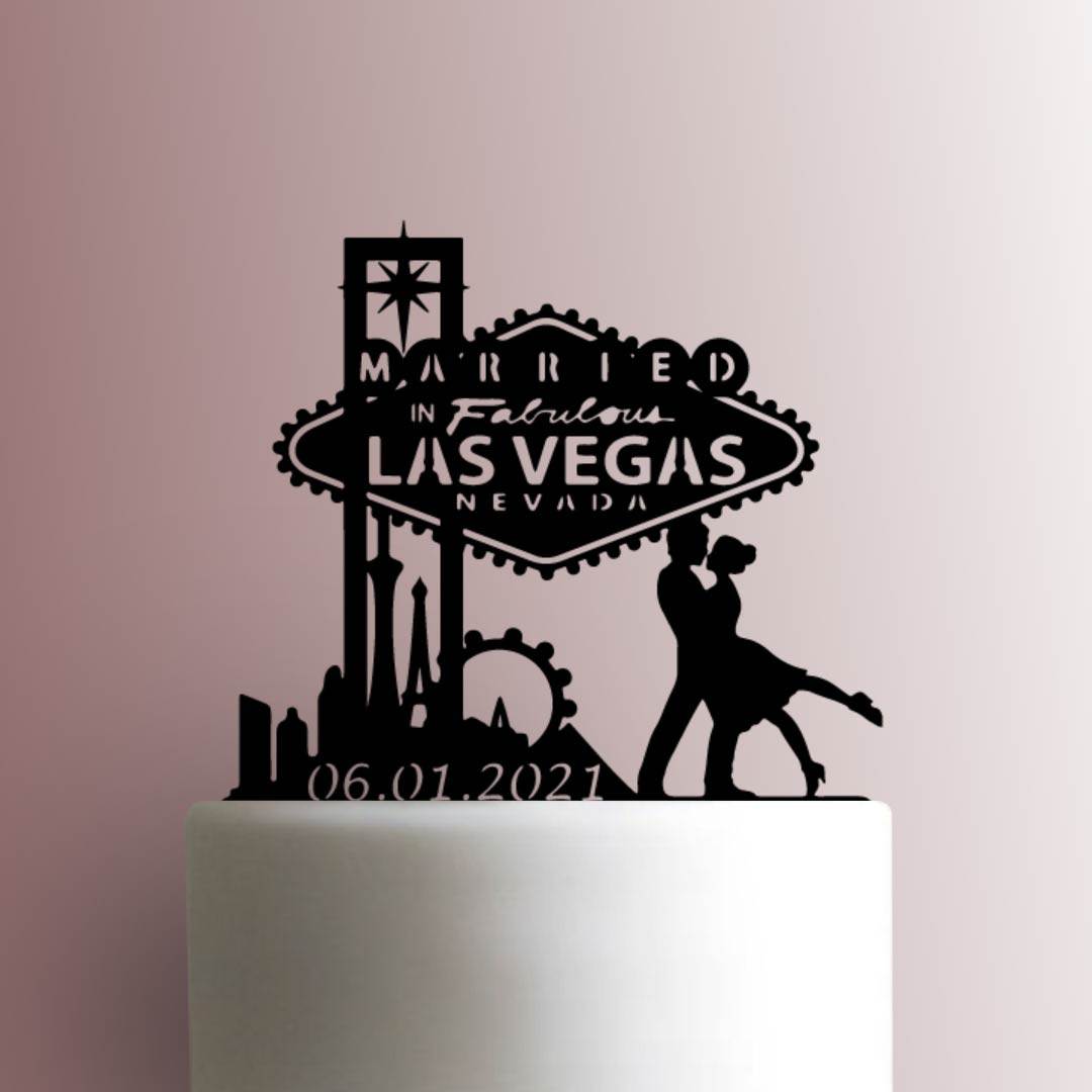 Married in Fabulous Las Vegas Skyline Date 225-A373 Custom Cake Topper
