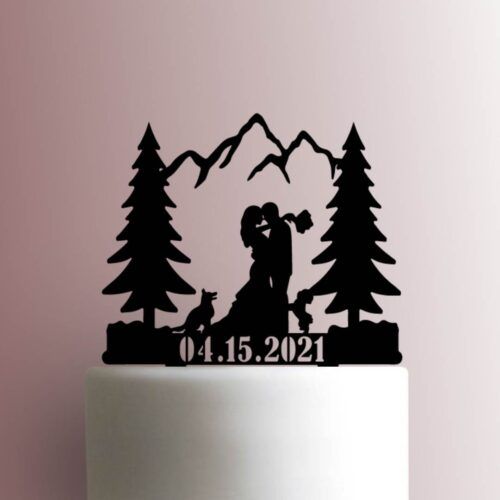 Custom Mountain Wedding Dogs Date 225-A332 Cake Topper