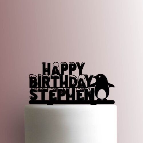 Penguin Happy Birthday Name 225-A367 Custom Cake Topper