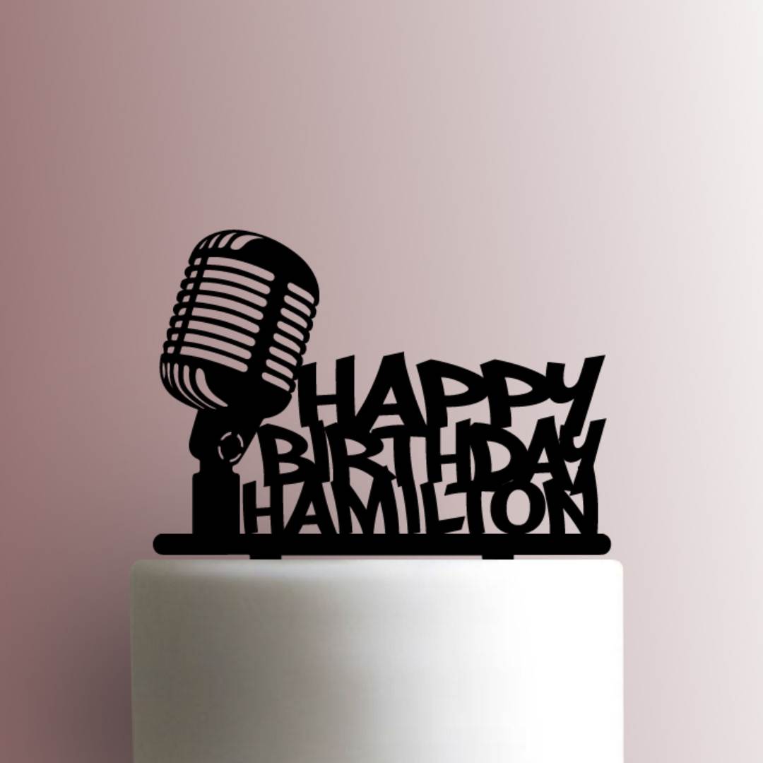 Custom Microphone Happy Birthday Name 225-A375 Cake Topper