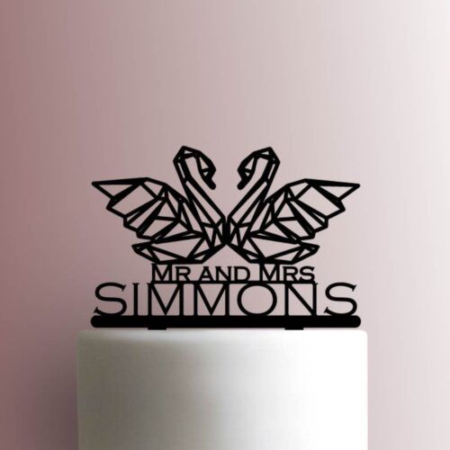 Custom Geometric Swans Mr and Mrs Name 225-A901 Cake Topper