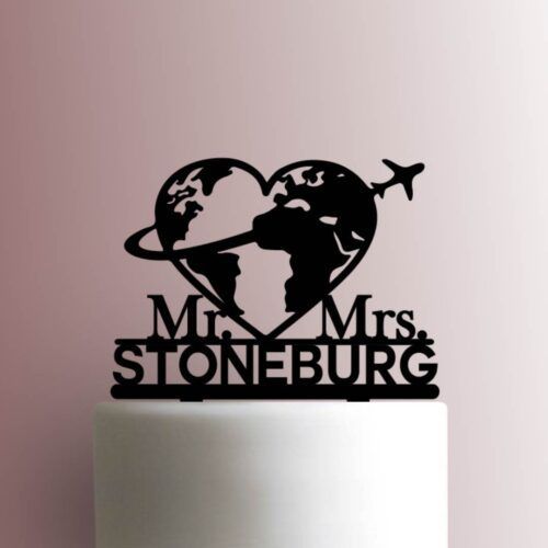 Custom Travel Love Mr and Mrs Name 225-A923 Cake Topper