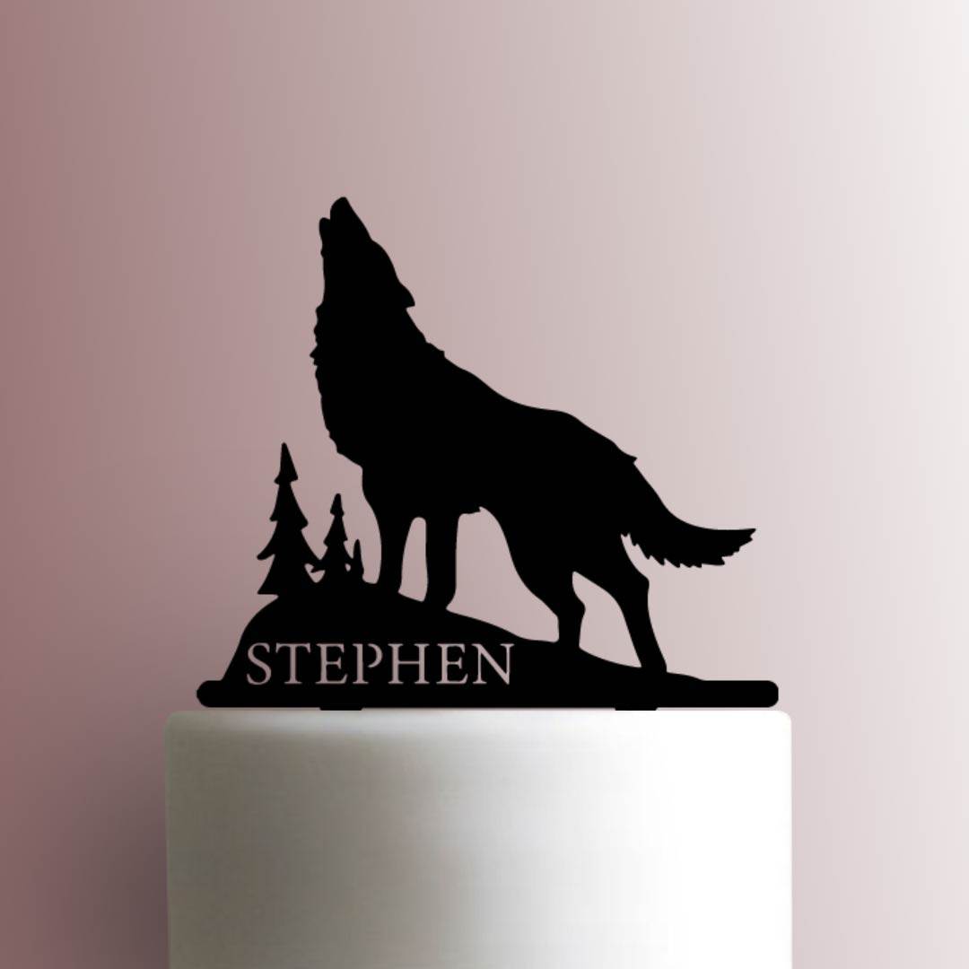 Custom Wolf Howling Name 225-A931 Cake Topper