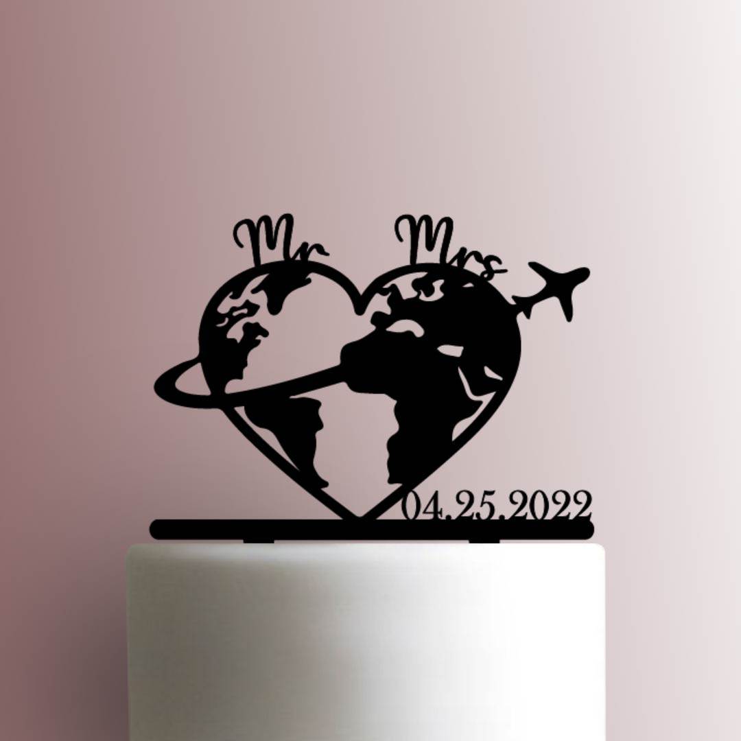 Custom Travel Wedding Date 225-B179 Cake Topper
