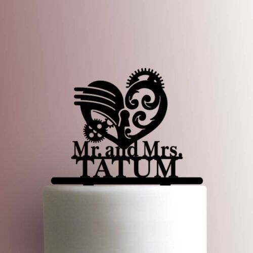 Custom Steampunk Heart Wedding Name 225-A938 Cake Topper