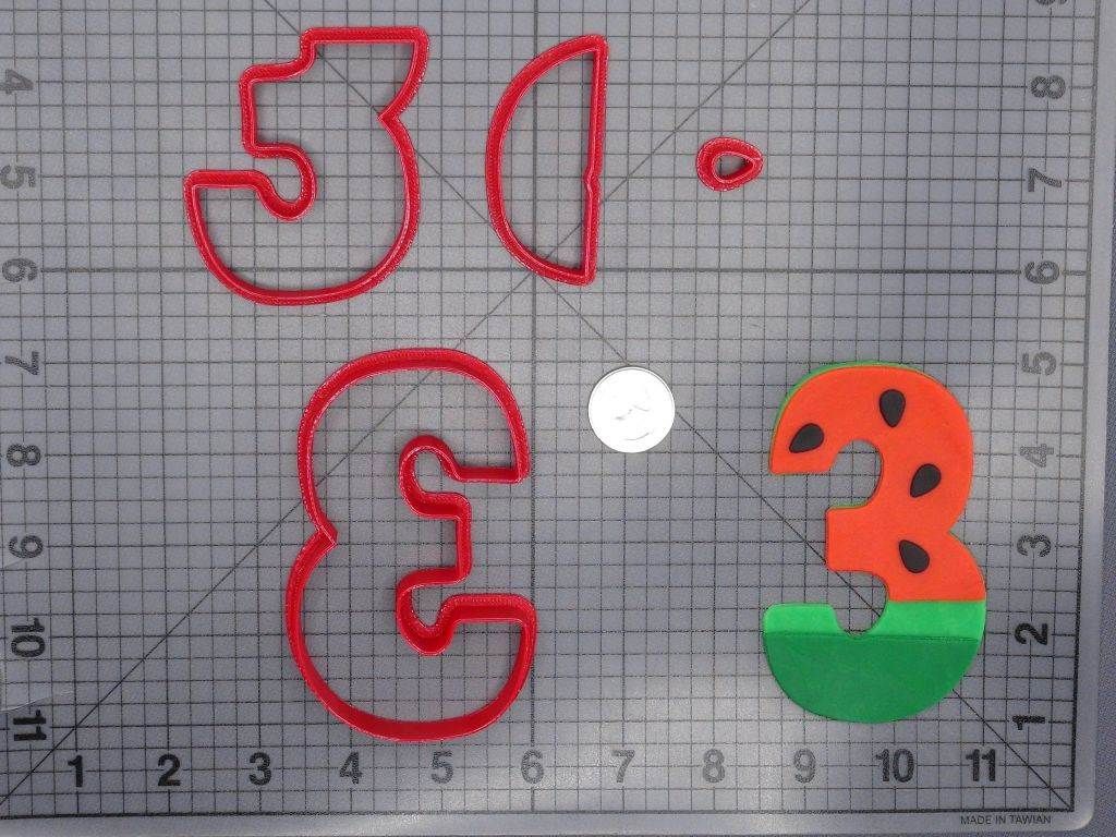 Watermelon Font Number Three 266-G971 Cookie Cutter Set