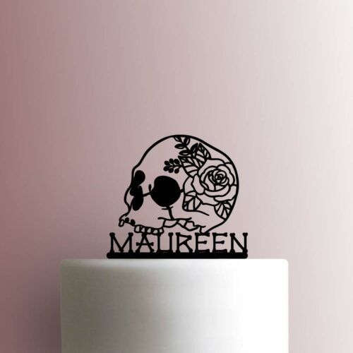 Custom Skull with Rose Flower Name 225-B133 Cake Topper