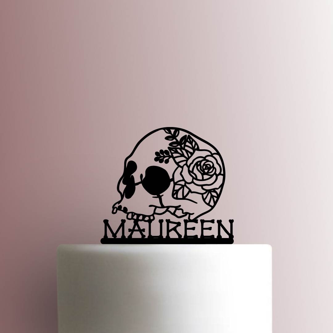 Custom Skull with Rose Flower Name 225-B133 Cake Topper