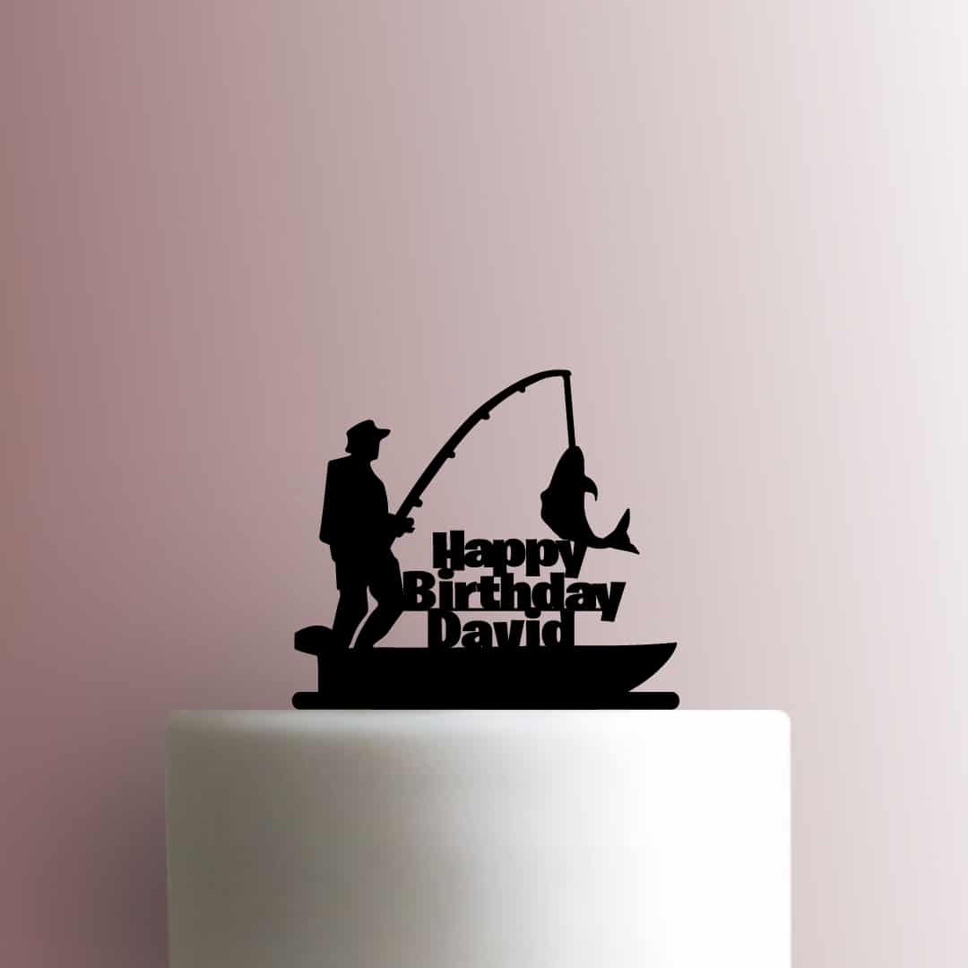 Custom Fisherman Happy Birthday Name 225-B346 Cake Topper