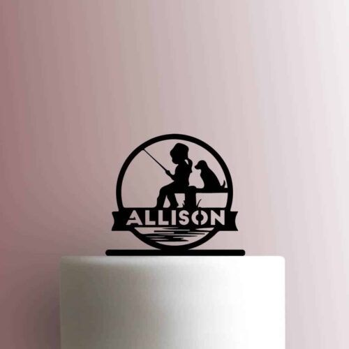 Custom Girl Fishing with Dog Name 225-B493 Cake Topper