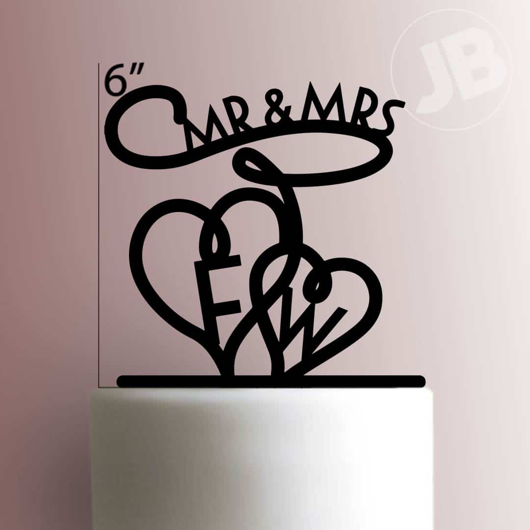 Custom Lasso Hearts Wedding Initials 225-B619 Cake Topper