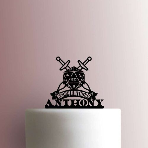 Custom D20 Happy Birthday Name 225-B752 Cake Topper
