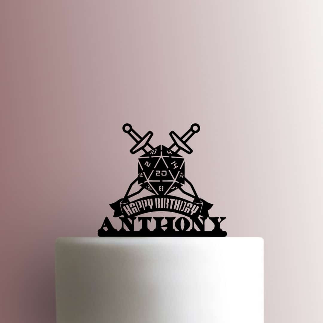 Custom D20 Happy Birthday Name 225-B752 Cake Topper