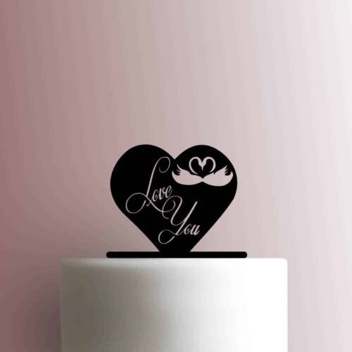 Love You Heart Swans 225-B731 Cake Topper