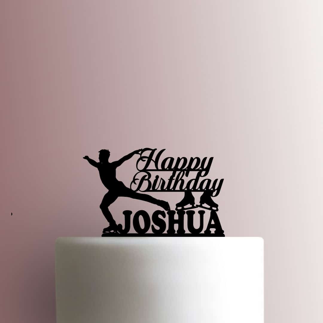 Custom Ice Skater Happy Birthday Male Name 225-B753 Cake Topper