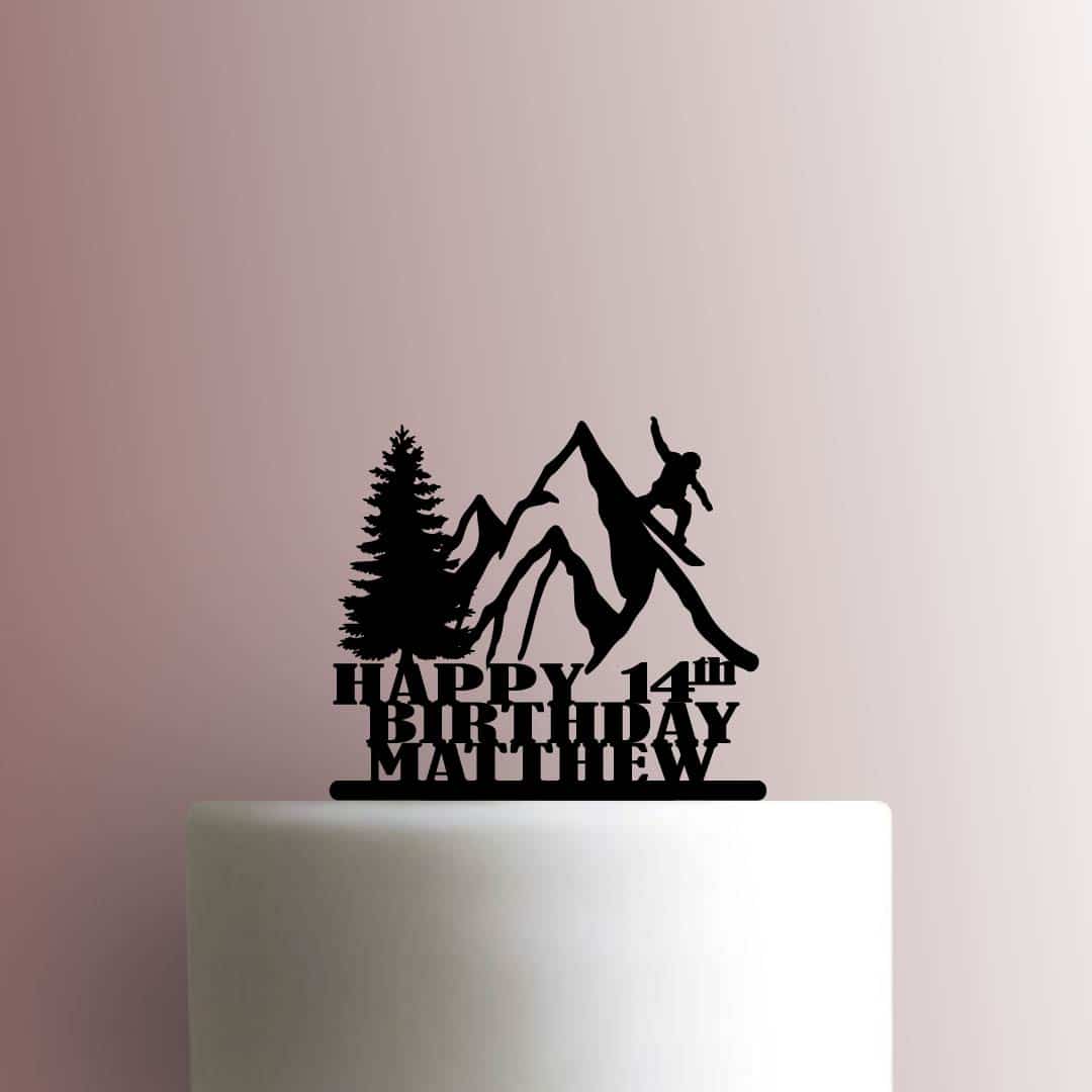 Custom Snowboarding Happy Birthday Name and Age 225-B862 Cake Topper