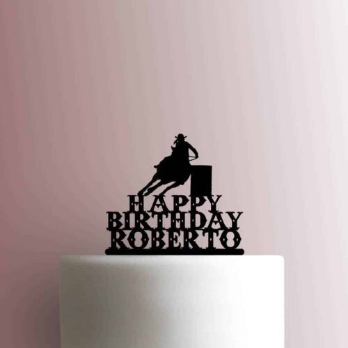 Custom Barrel Racing Happy Birthday Name 225-B931 Cake Topper