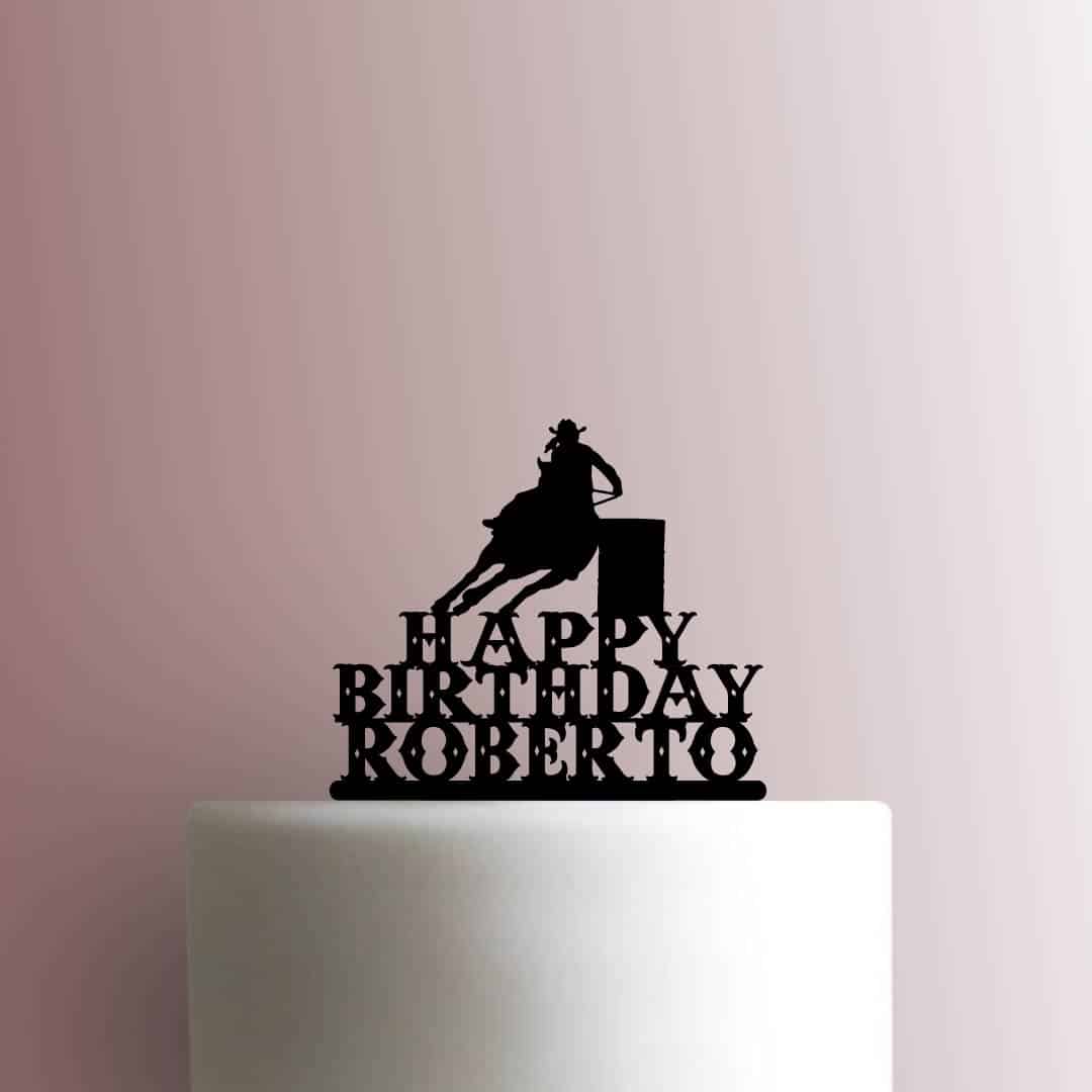 Custom Barrel Racing Happy Birthday Name 225-B931 Cake Topper
