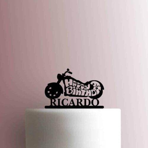 Custom Happy Birthday Motorcycle Name 225-B965 Cake Topper