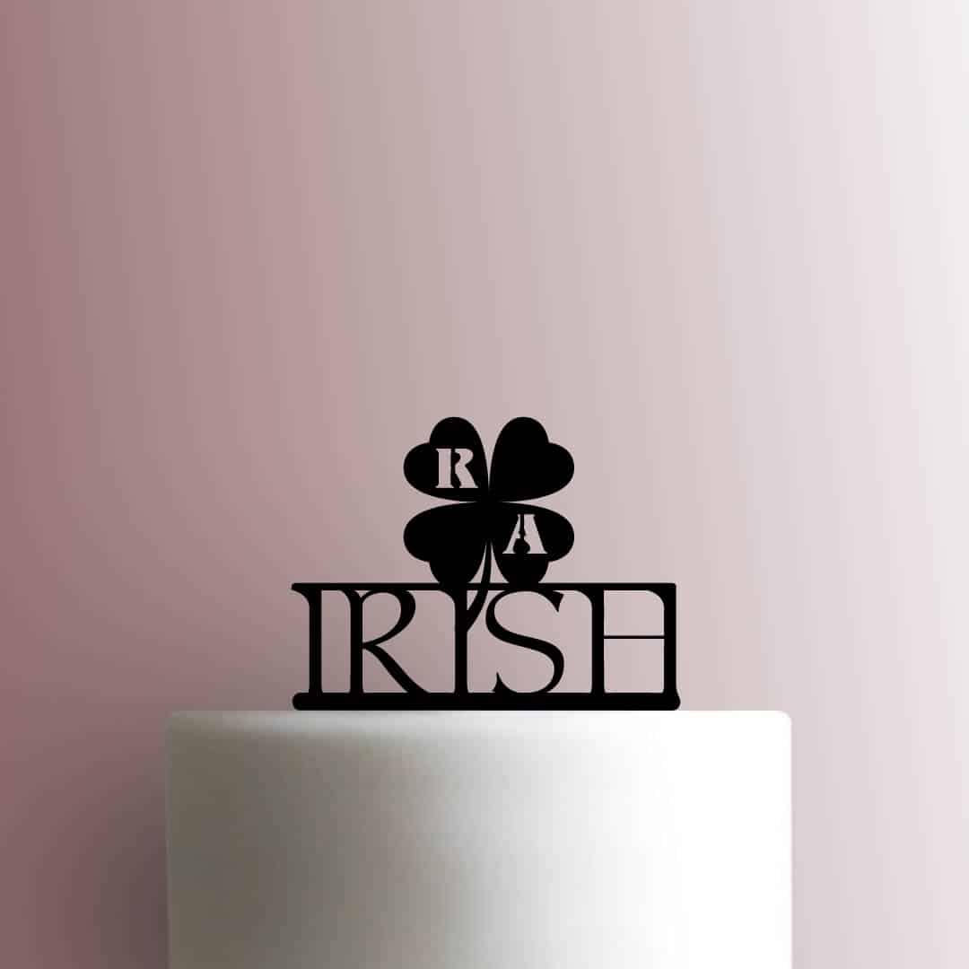 St Patricks Day - Custom Irish Four Clover Shamrock Initials 225-B932 Cake Topper