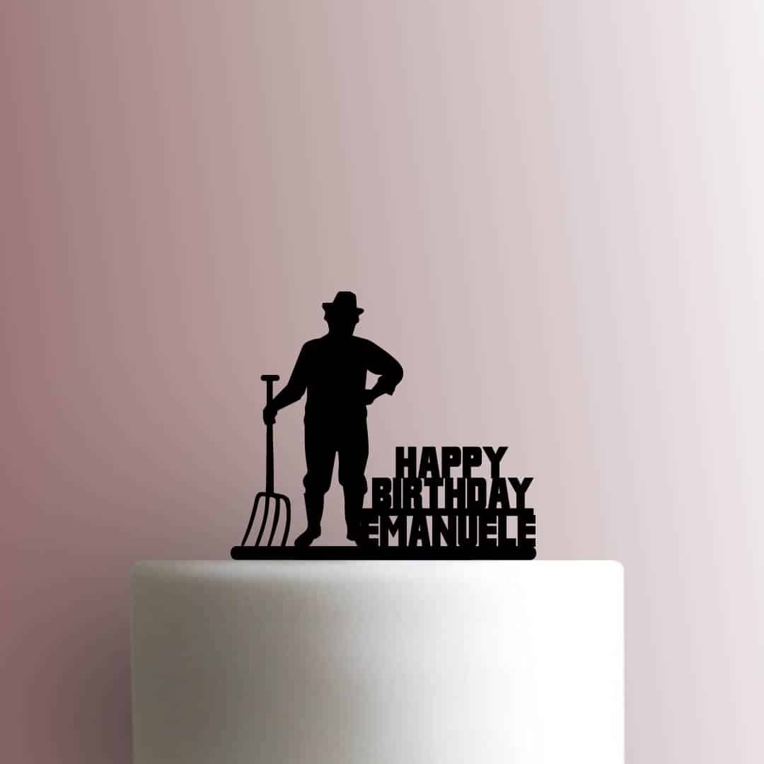 Custom Farmer Happy Birthday Name 225-B888 Cake Topper