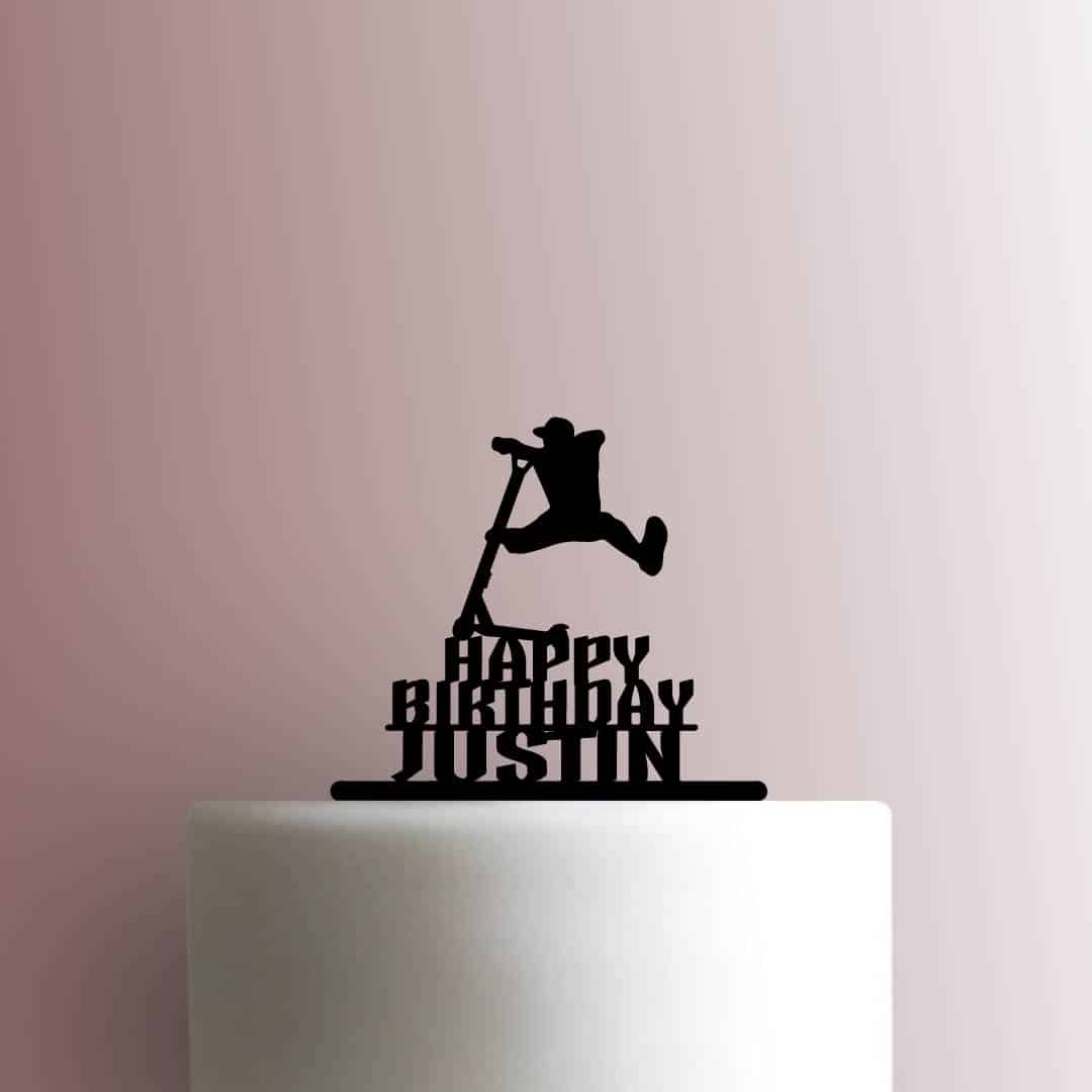 Custom Scooter Stunt Happy Birthday Name 225-B896 Cake Topper