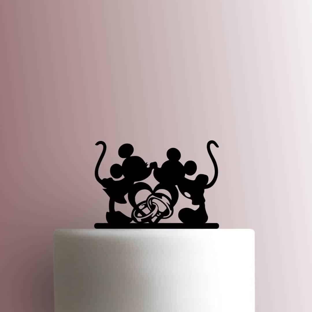 Mickey and Minnie Mouse Kiss Wedding Rings 225-B911 Cake Topper