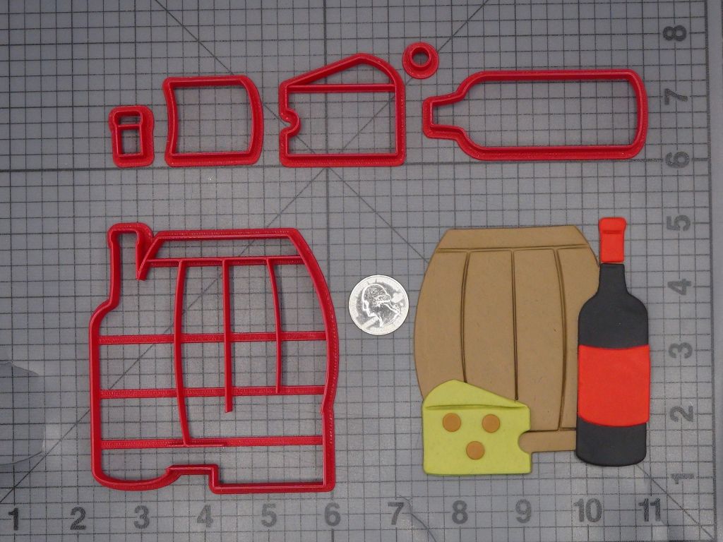 Wine Bottle Cheese and Barrel 266-L515 Cookie Cutter Set