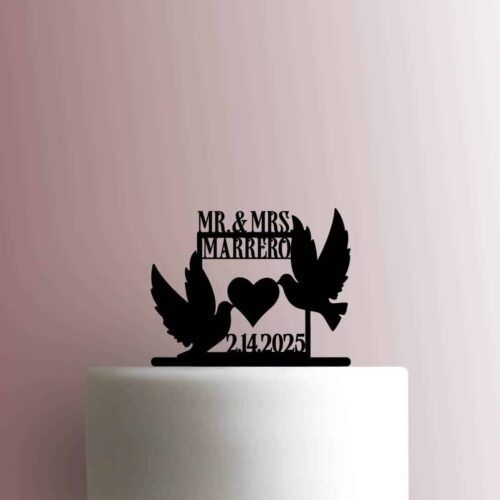 Custom Mr and Mrs Heart Dove Name and Date 225-C136 Cake Topper